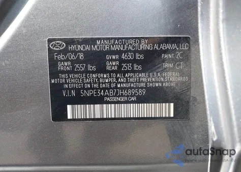 2018 Hyundai Sonata Sport 2.0T z USA, uszkodzony, nr VIN 5NPE34AB7JH689589